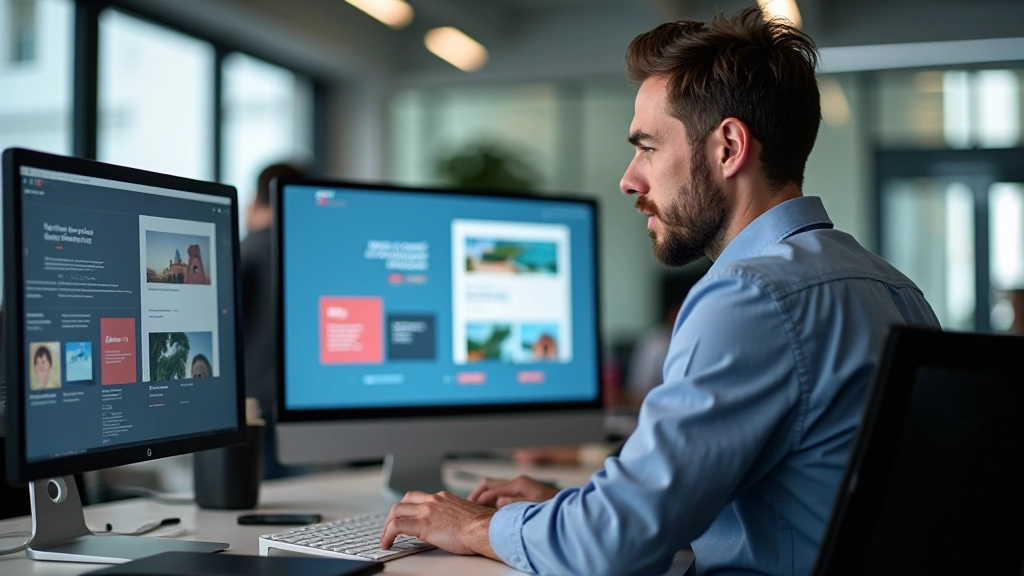 Estúdio de design responsivo com múltiplos monitores exibindo layouts adaptáveis